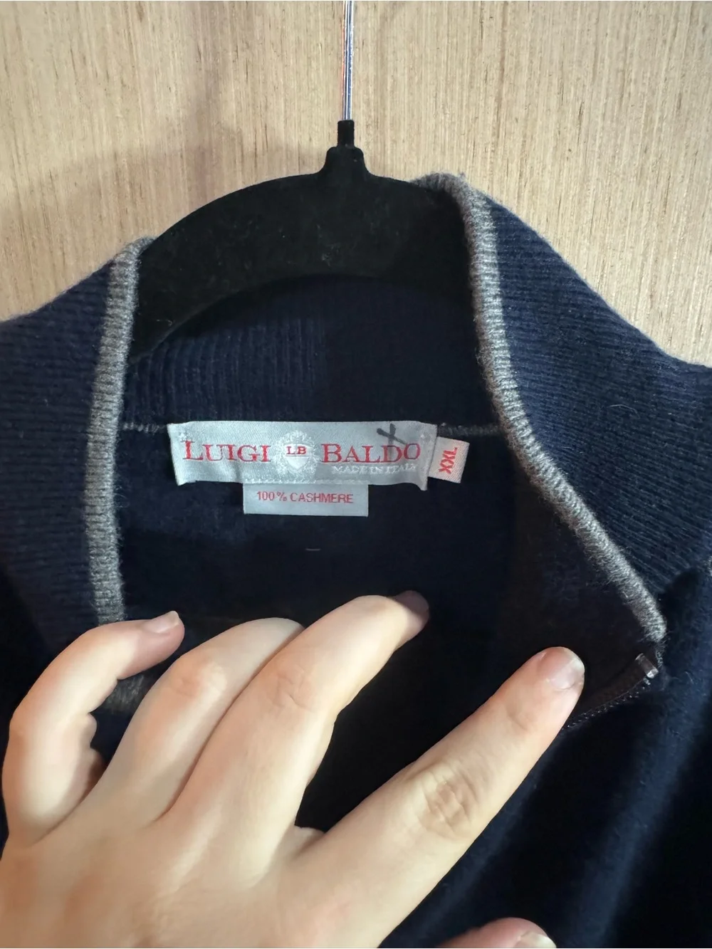 Men’s Luigi Baldo Cashmere Knit Navy Zip-Up Sweater Size XXL